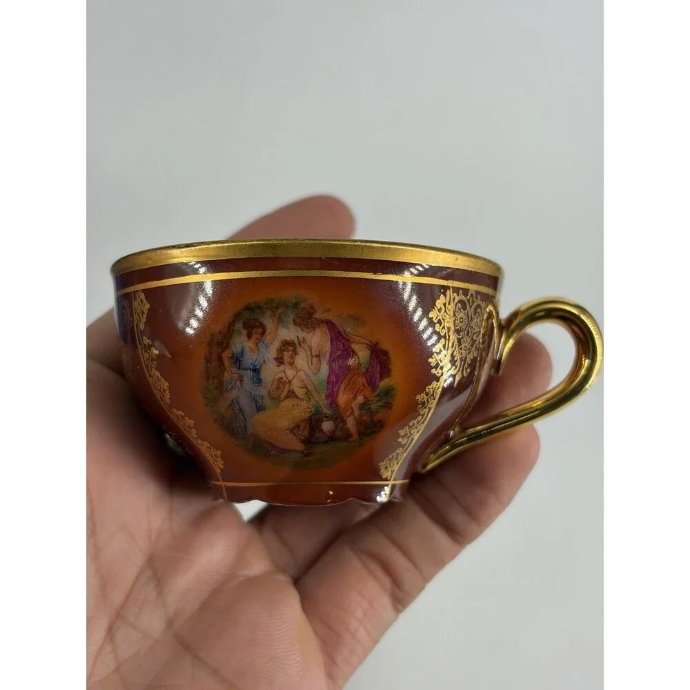 Antique MZ Moritz Zdekauer Tea Cup & Saucer Hand Painted 